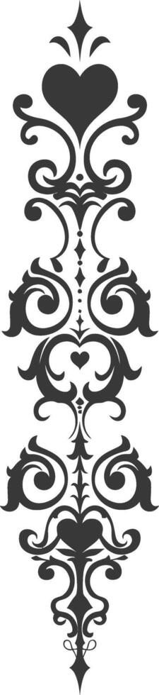 Silhouette vertical line divider with Hearth shape Baroque ornament black color only vector