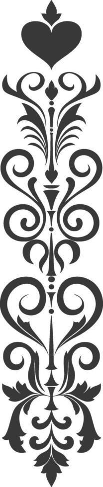Silhouette vertical line divider with Hearth shape Baroque ornament black color only vector