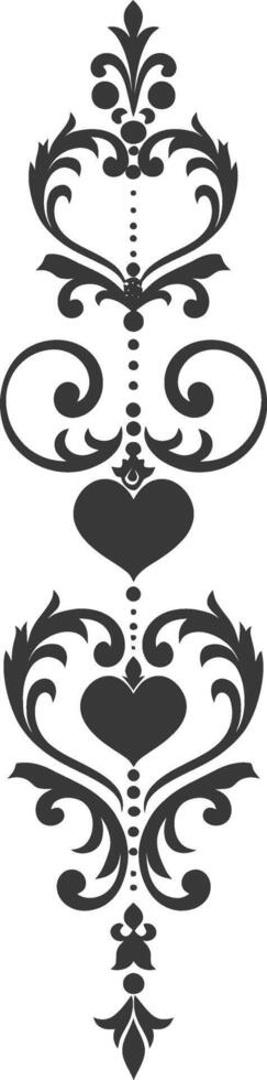 Silhouette vertical line divider with Hearth shape Baroque ornament black color only vector