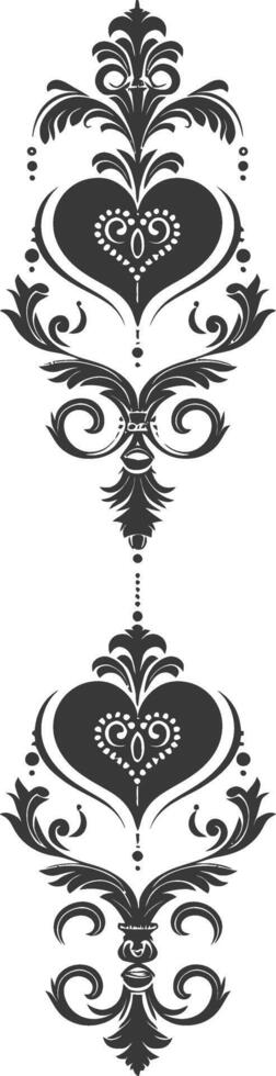 Silhouette vertical line divider with Hearth shape Baroque ornament black color only vector