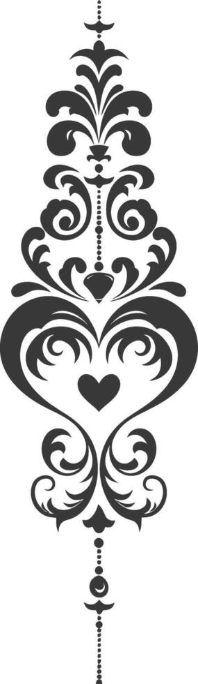 Silhouette vertical line divider with Hearth shape Baroque ornament black color only vector