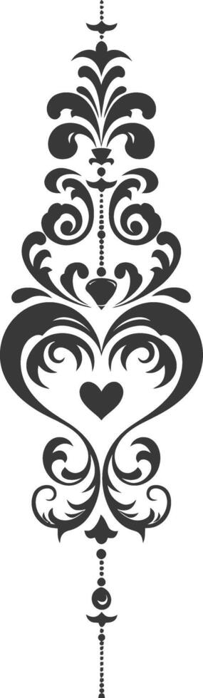 Silhouette vertical line divider with Hearth shape Baroque ornament black color only vector