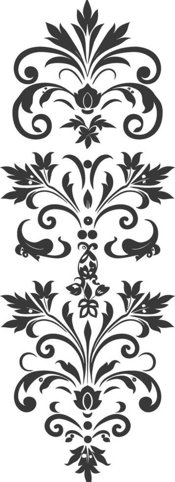 Silhouette vertical line divider with Hearth shape Baroque ornament black color only vector