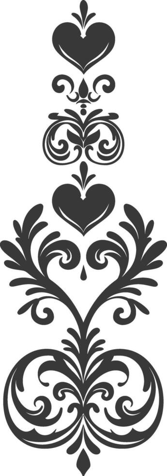 Silhouette vertical line divider with Hearth shape Baroque ornament black color only vector