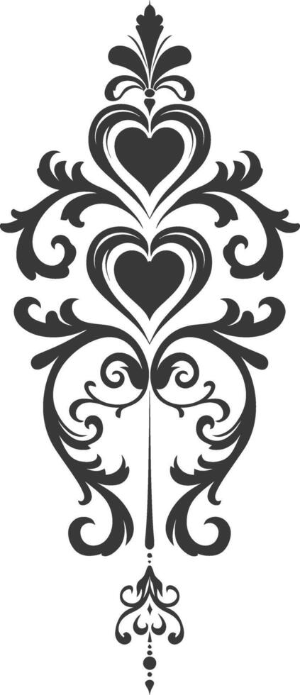 Silhouette vertical line divider with Hearth shape Baroque ornament black color only vector