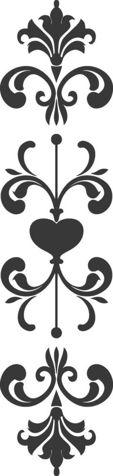 Silhouette vertical line divider with Hearth shape Baroque ornament black color only vector