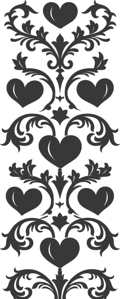 Silhouette vertical line divider with Hearth shape Baroque ornament black color only vector