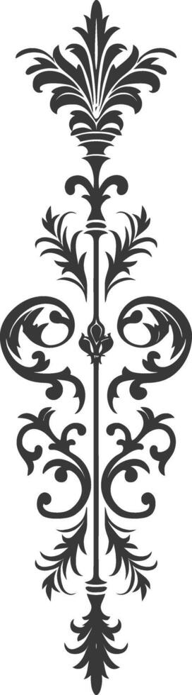 Silhouette vertical line divider with Hearth shape Baroque ornament black color only vector