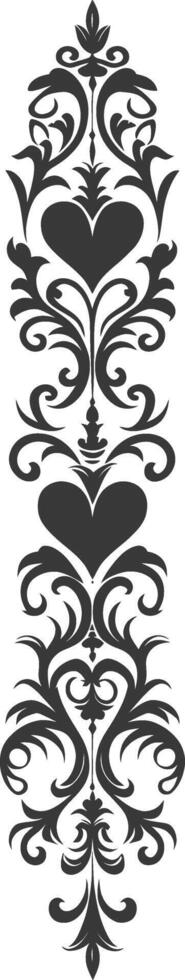 Silhouette vertical line divider with Hearth shape Baroque ornament black color only vector