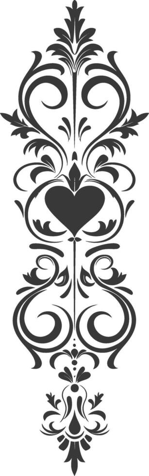 Silhouette vertical line divider with Hearth shape Baroque ornament black color only vector