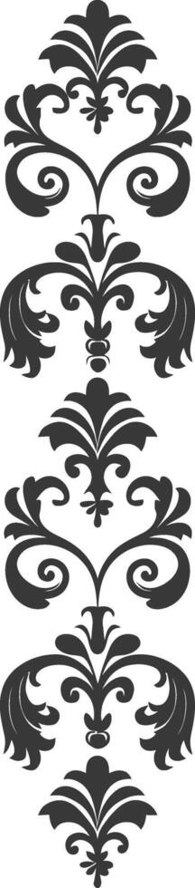 Silhouette vertical line divider with Hearth shape Baroque ornament black color only vector