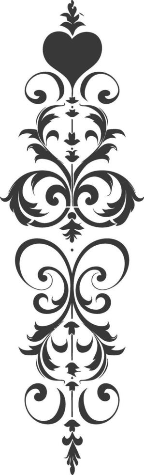 Silhouette vertical line divider with Hearth shape Baroque ornament black color only vector