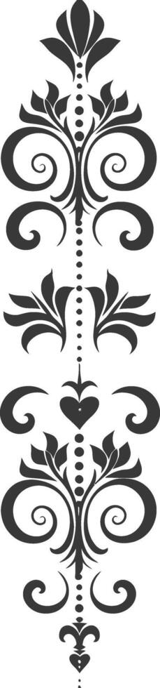 Silhouette vertical line divider with Hearth shape Baroque ornament black color only vector