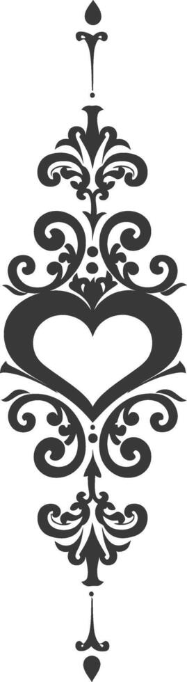 Silhouette vertical line divider with Hearth shape Baroque ornament black color only vector