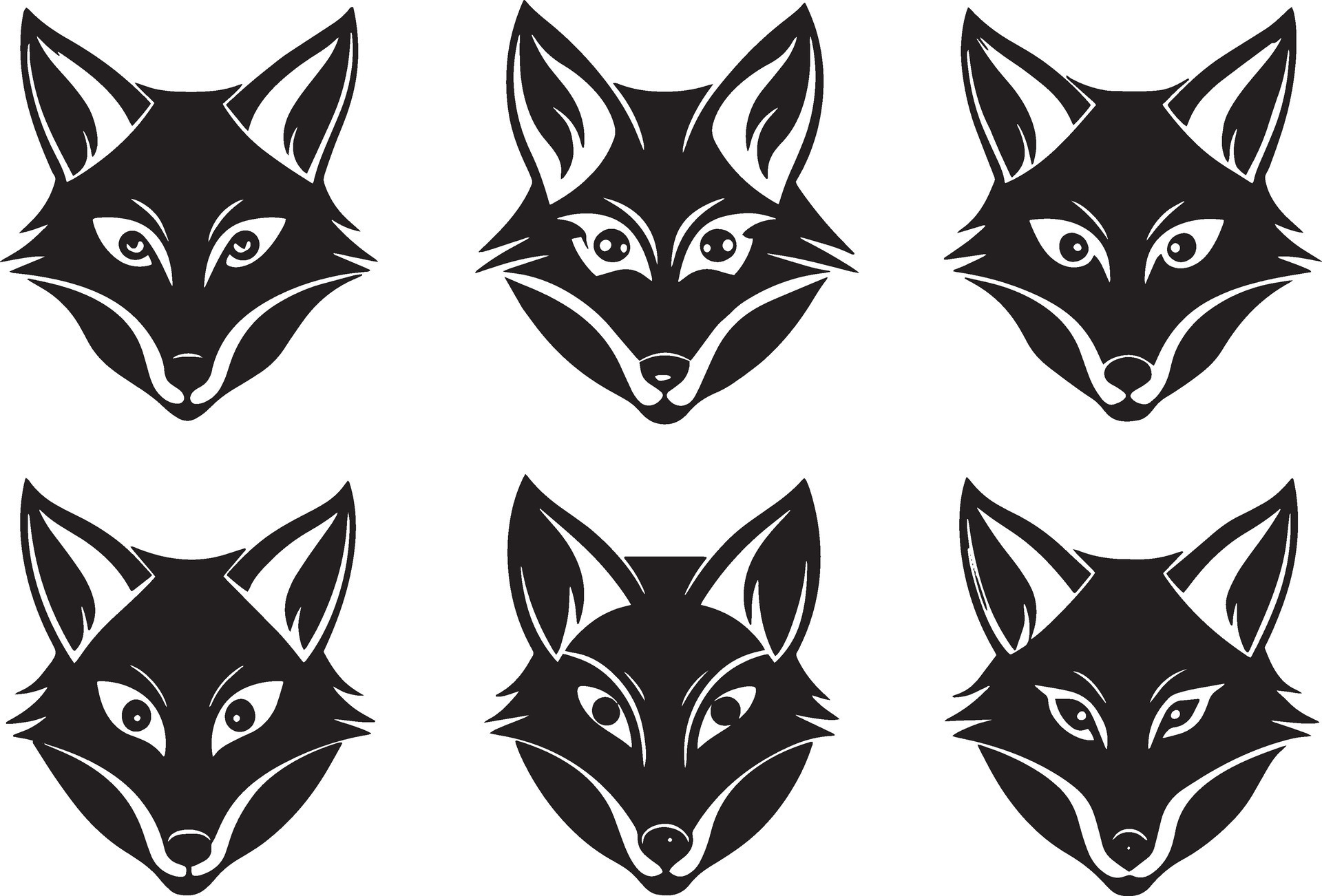 Set of fox heads in black and white colors. illustration. 44445301