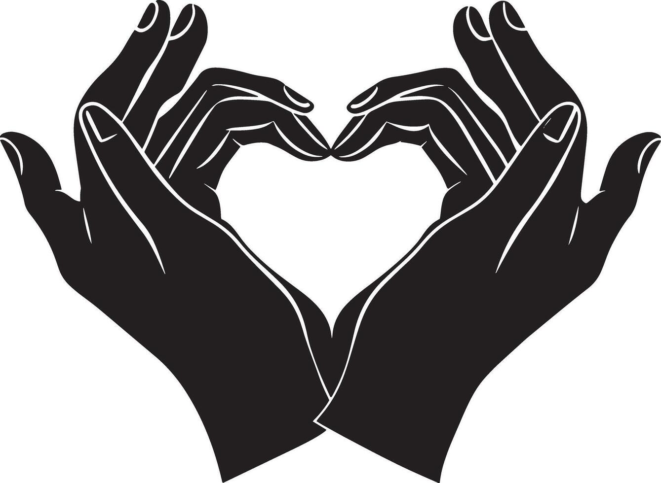 negro y blanco ilustración de manos formando un corazón forma con su dedos. vector