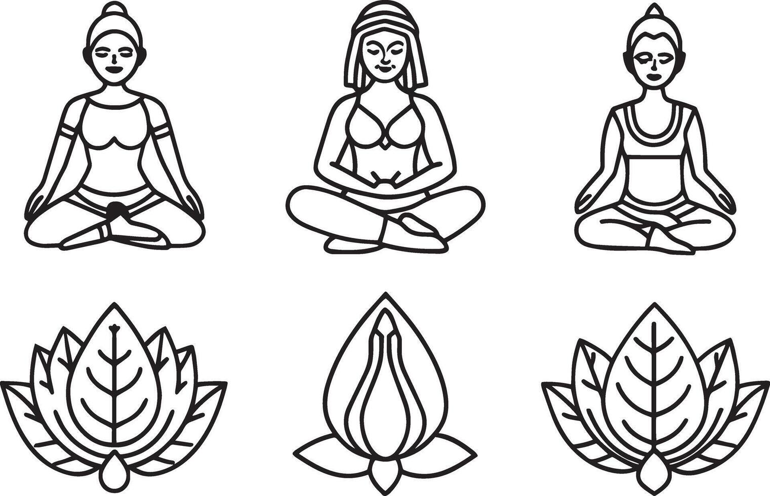 Set of yoga poses. Outline illustration of yoga poses for web design vector