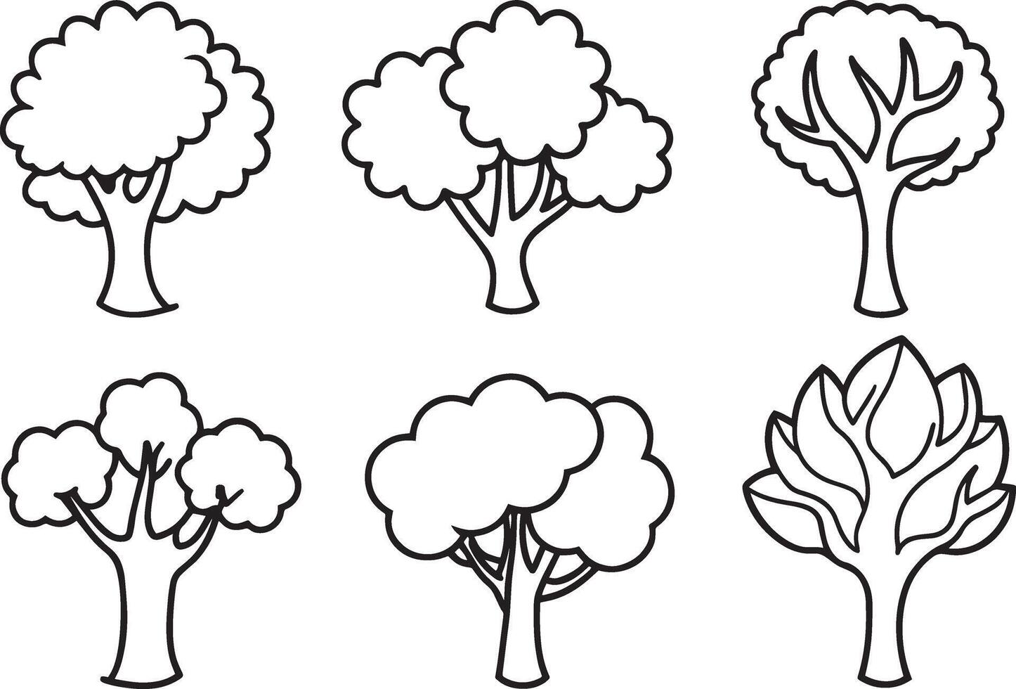 Set of hand drawn trees isolated on white background. illustration. vector