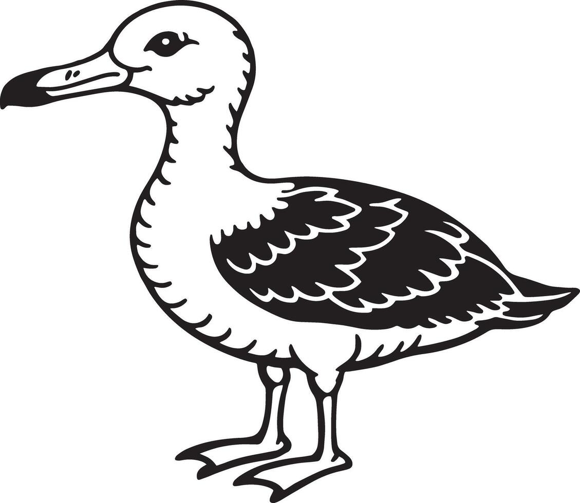 negro y blanco dibujos animados ilustración de Gaviota pájaro para colorante libro vector