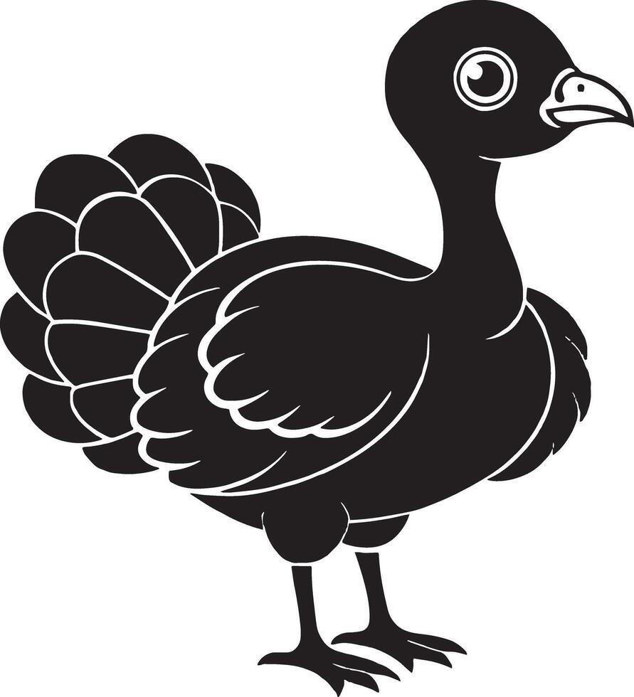 black silhouette of a turkey on a white background, illustration, vector