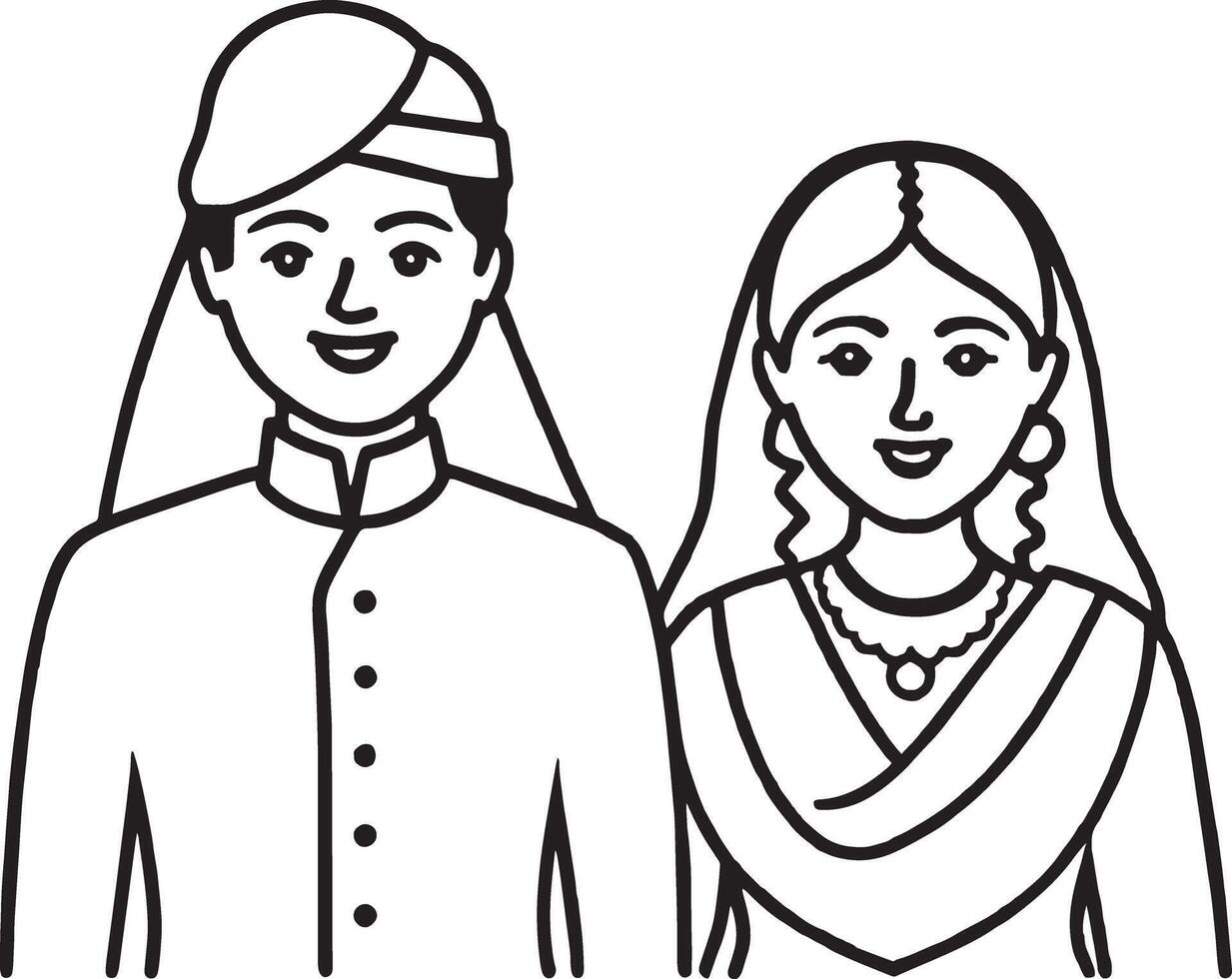 indian couple wedding avatars characters illustration design vector