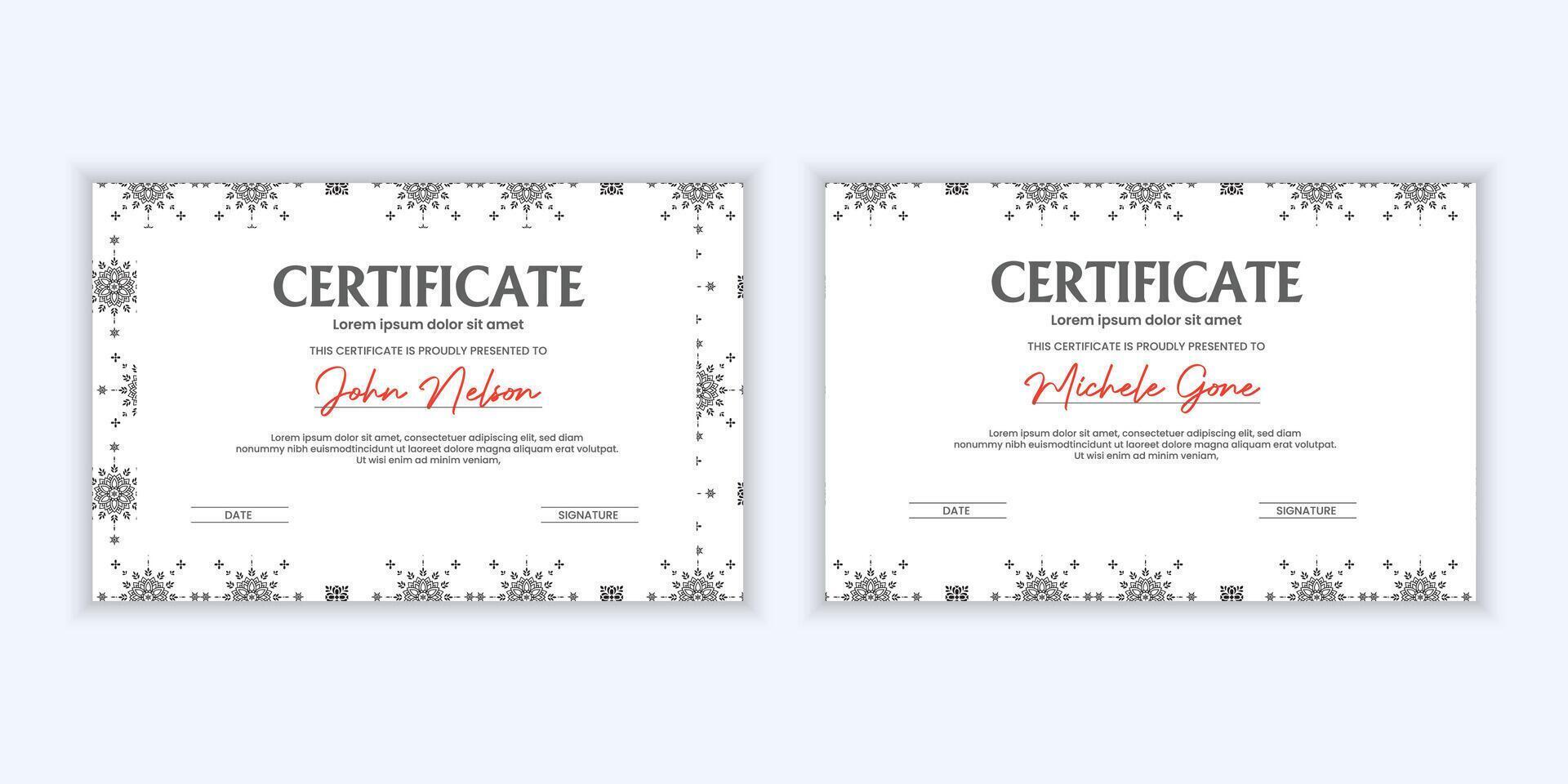 Certificate. Template diploma currency border. Award background Gift voucher set. vector