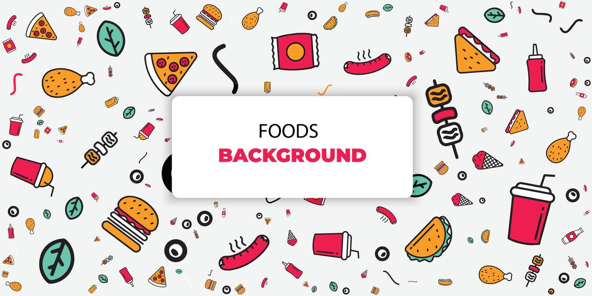 Abstract geometric fast food background. burger and pizza, cold drinks, kitchen plants, noodles and salad, geometry farm eating, healthy lifestyle. vector