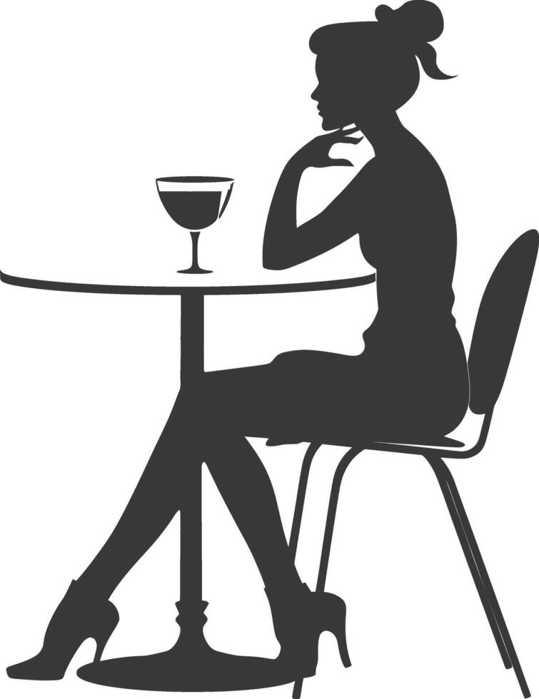 Silhouette woman sitting at a table in the cafe bar restaurant black color only vector