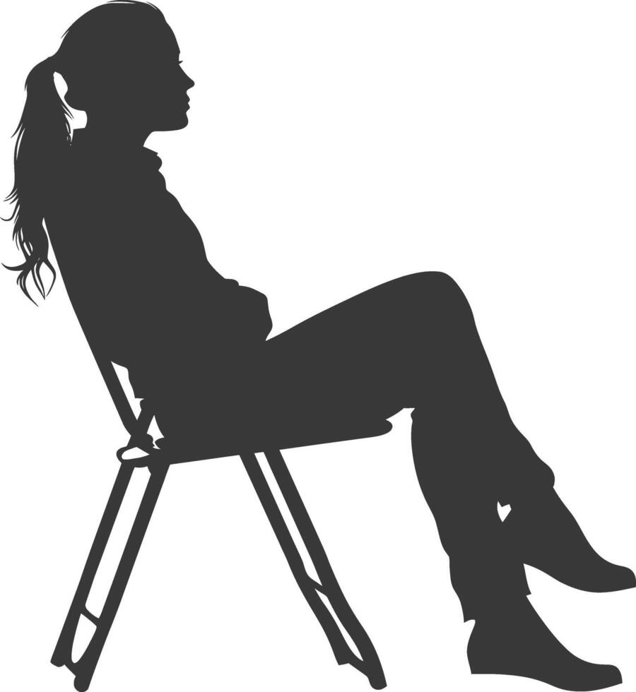 silueta mujer sentado en el silla negro color solamente vector