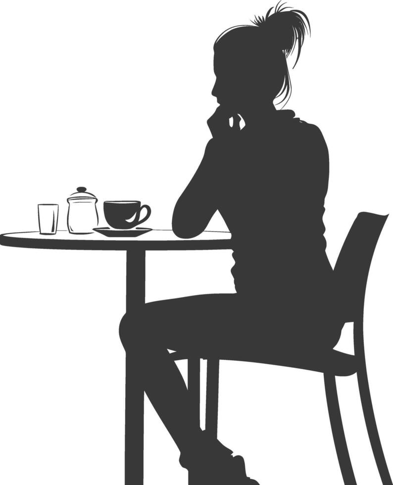 Silhouette woman sitting at a table in the cafe bar restaurant black color only vector