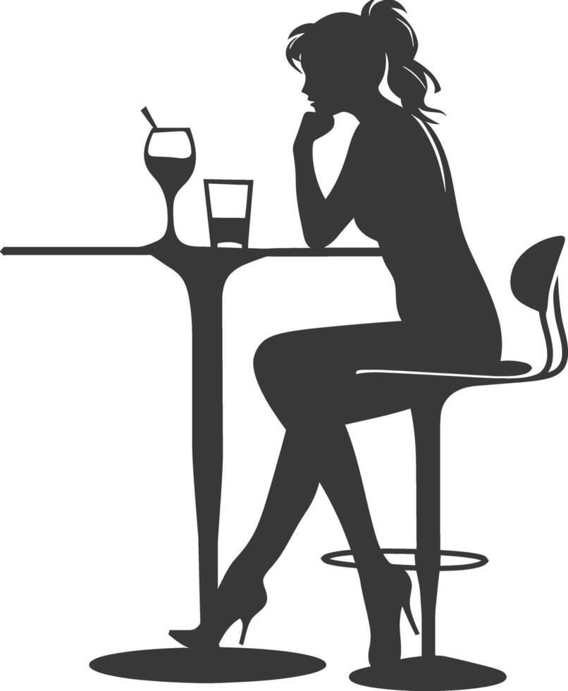 Silhouette woman sitting at a table in the cafe bar restaurant black color only vector