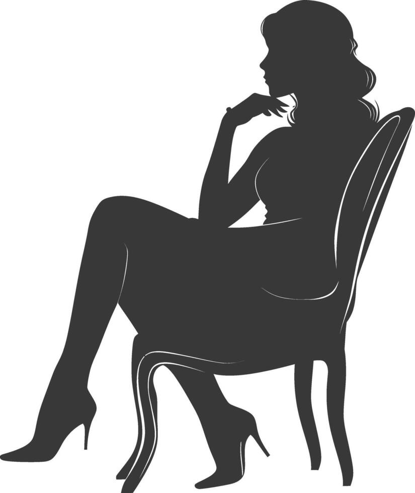 silueta mujer sentado en el silla negro color solamente vector