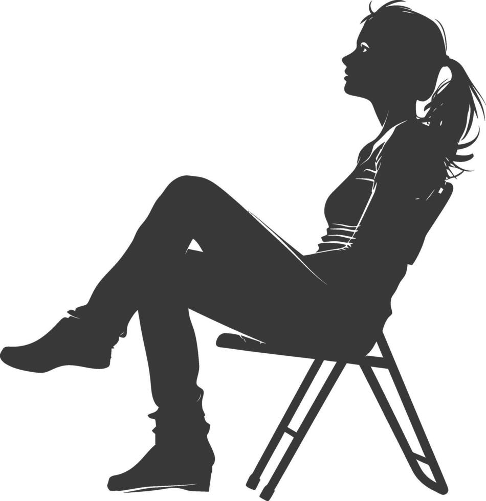 silueta mujer sentado en el silla negro color solamente vector