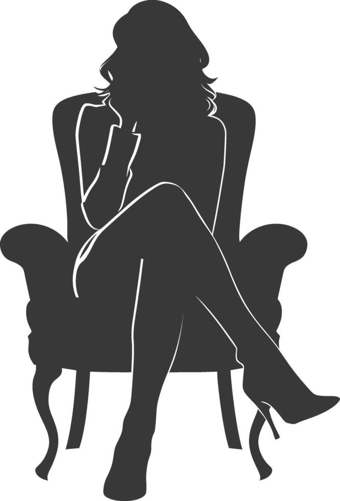 silueta mujer sentado en el silla negro color solamente vector