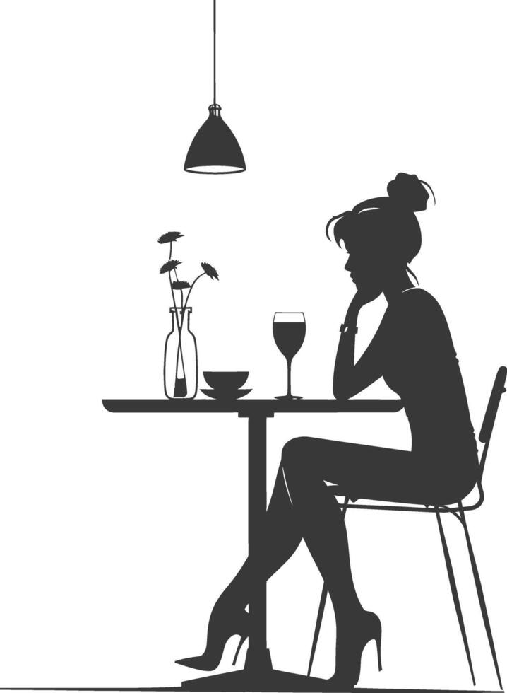 Silhouette woman sitting at a table in the cafe bar restaurant black color only vector