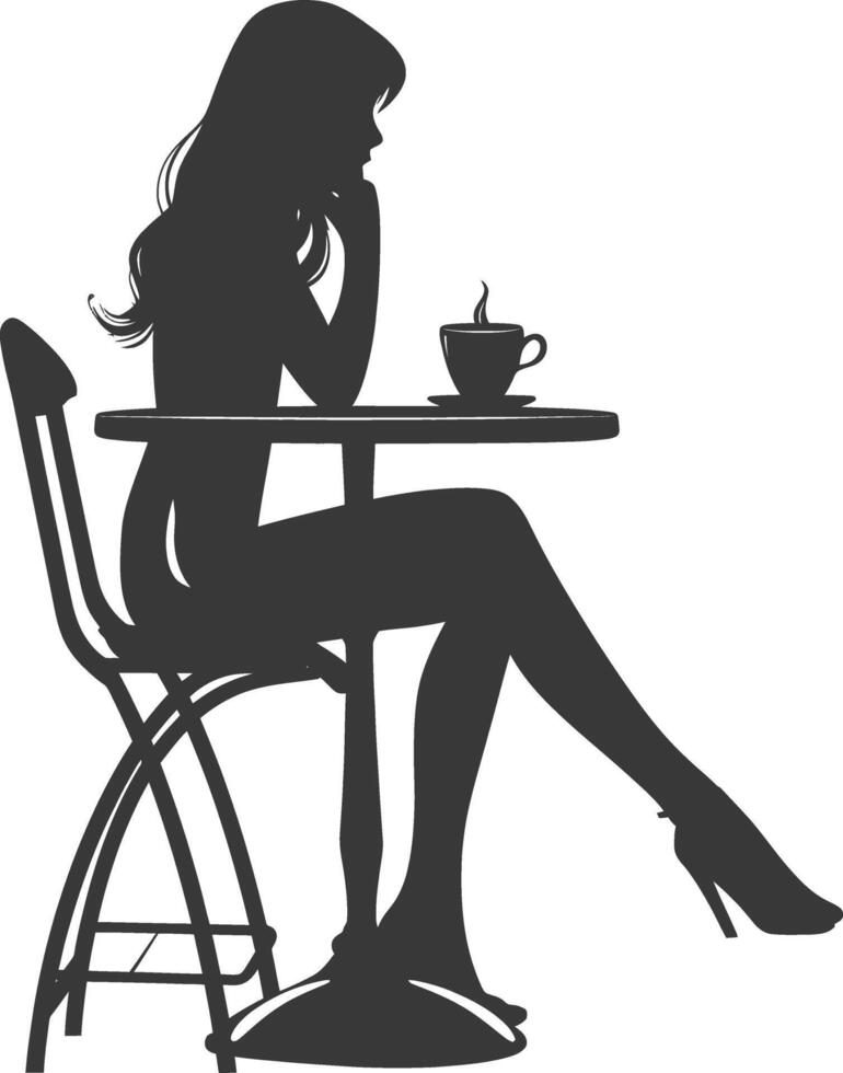 Silhouette woman sitting at a table in the cafe bar restaurant black color only vector