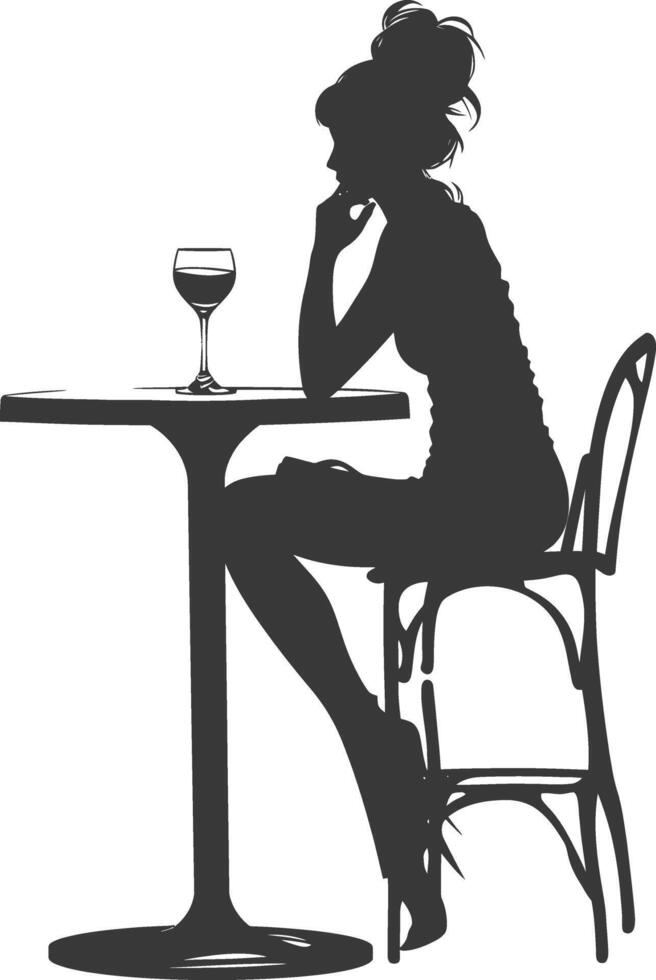 Silhouette woman sitting at a table in the cafe bar restaurant black color only vector