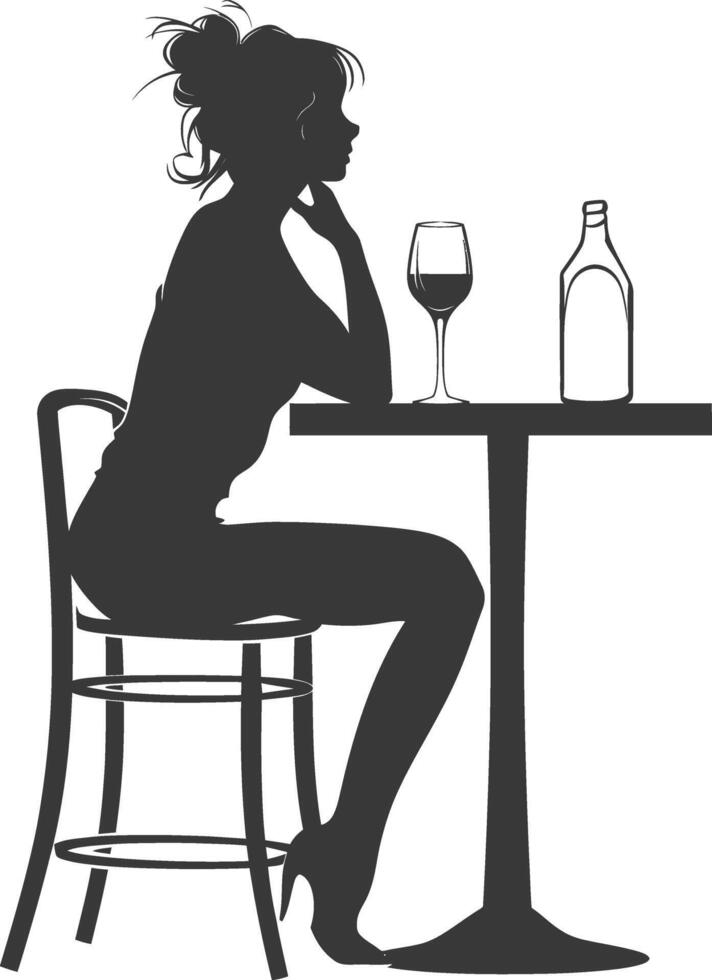 Silhouette woman sitting at a table in the cafe bar restaurant black color only vector