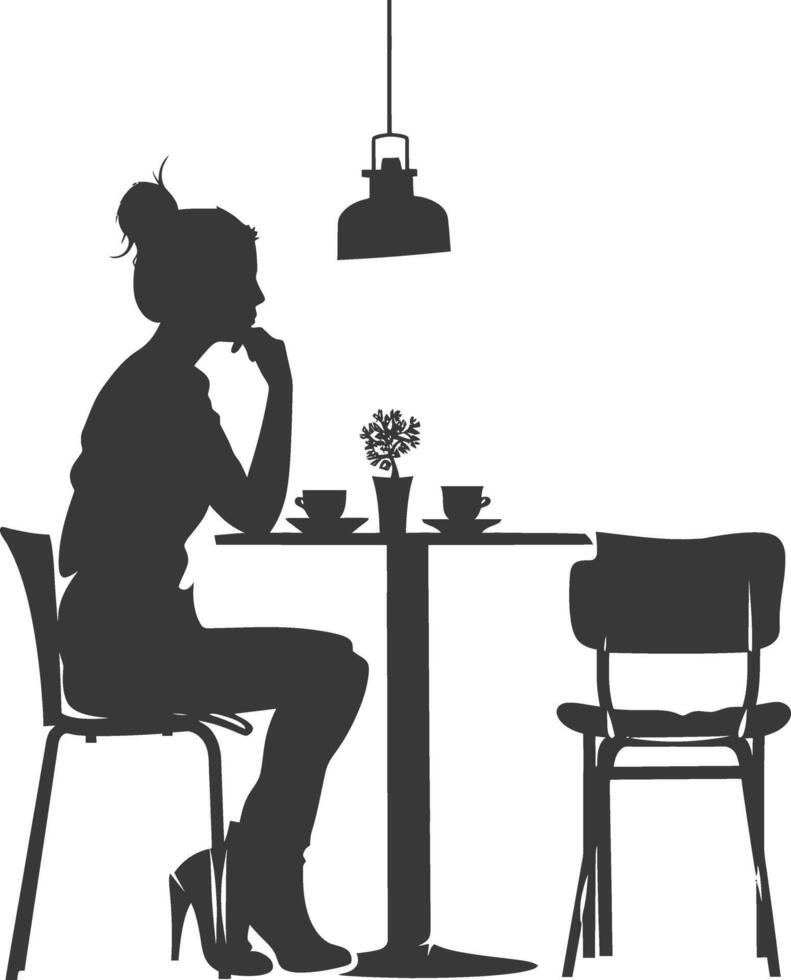 Silhouette woman sitting at a table in the cafe bar restaurant black color only vector