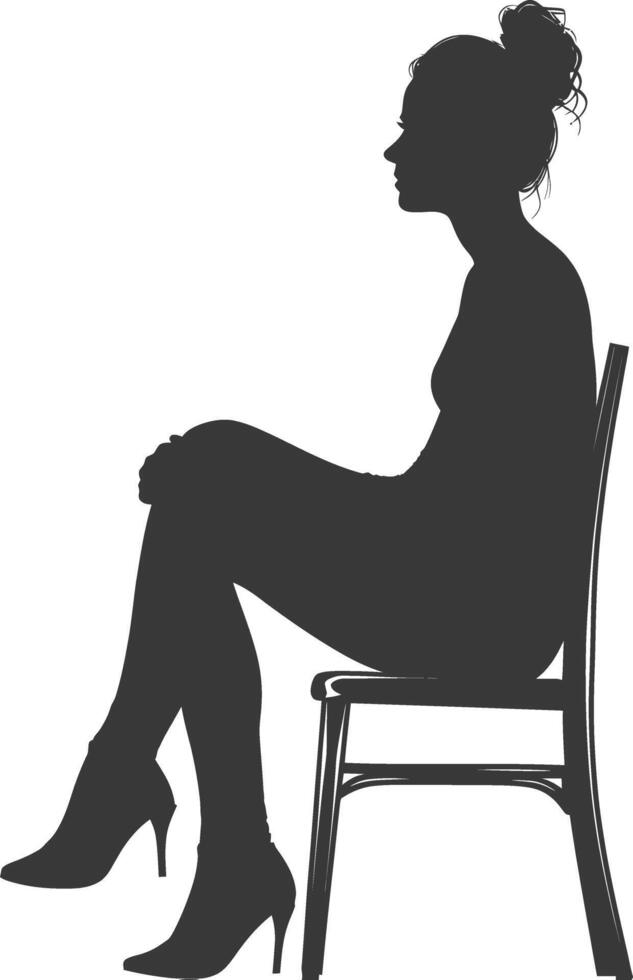 silueta mujer sentado en el silla negro color solamente vector