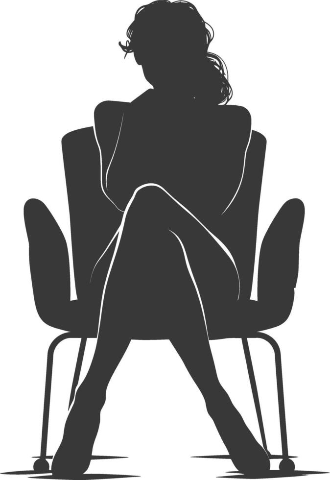 silueta mujer sentado en el silla negro color solamente vector