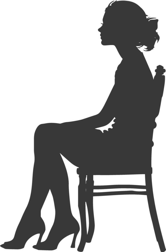 silueta mujer sentado en el silla negro color solamente vector