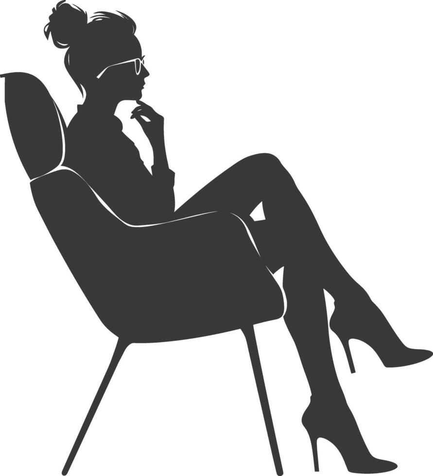 silueta mujer sentado en el silla negro color solamente vector