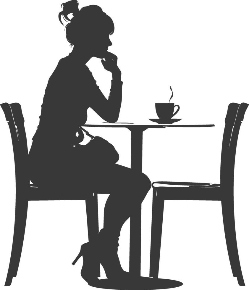 Silhouette woman sitting at a table in the cafe bar restaurant black color only vector