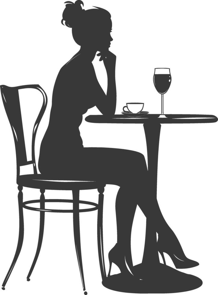 Silhouette woman sitting at a table in the cafe bar restaurant black color only vector