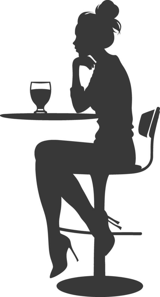 Silhouette woman sitting at a table in the cafe bar restaurant black color only vector