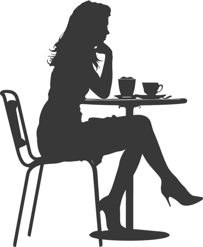 Silhouette woman sitting at a table in the cafe bar restaurant black color only vector