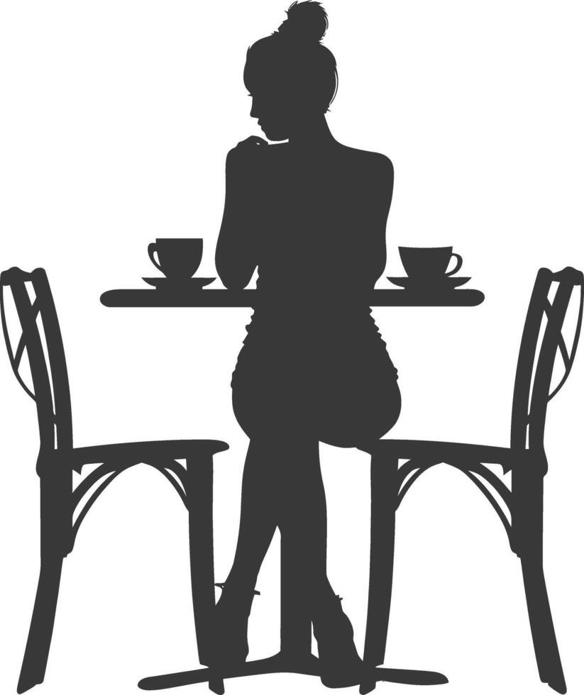 Silhouette woman sitting at a table in the cafe bar restaurant black color only vector