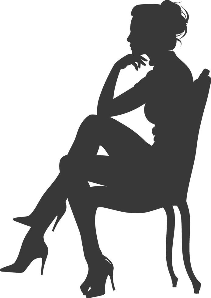 Silhouette woman sitting in the chair black color only vector