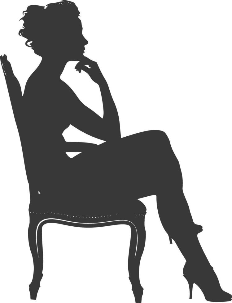 silueta mujer sentado en el silla negro color solamente vector